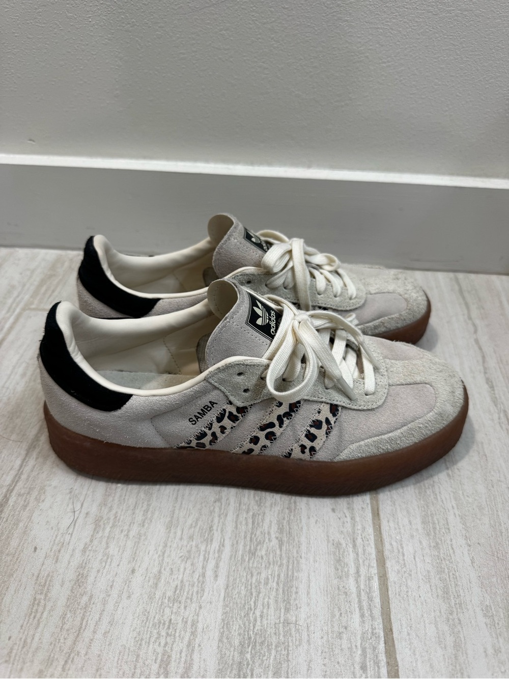 adidas Samba Women's Suede Sneaker - Cream and Leopard